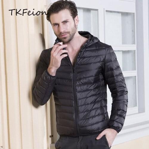 Men Slim Autumn Winter Jacket Light Thin Style Male Fall Coat Duck Down Filler Solid Striped Windbreaker Armygreen Plus Size 3XL