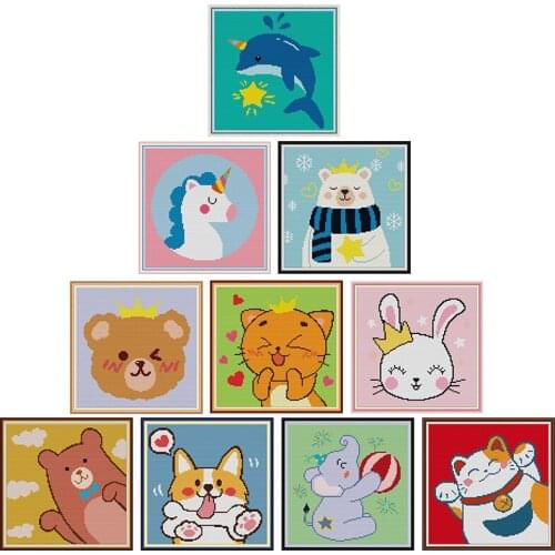 Carton Animal Cross Stitch Embroidery Kits Craft Needlework set DIY Count Printed Canvas Pattern Home Decoration For Living Room