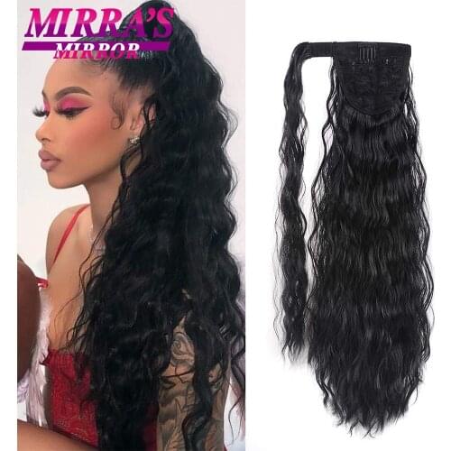 Wrap Around Water Wave Ponytail Long Drawstring Ponytail Extensions Natural Clip in Synthetic Hairpiece for Black Women