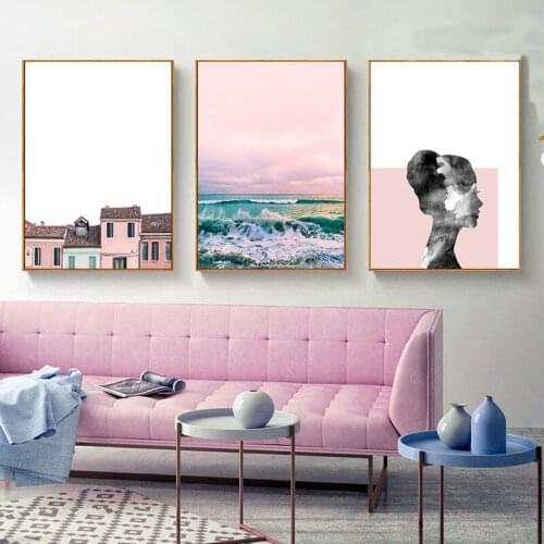 Nordic Canvas Painting Pink Sea View Wall Art Poster Picture Home Decor Children Bedroom Living Room Home Decor Poster