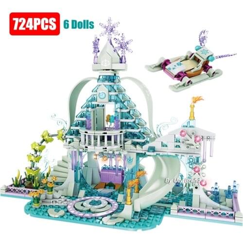 Girls Friends Building Blocks Set Crystal House Ice Snow Magic Castle Princess Dolls Carriage Royal Palace Toys Gift for Kids