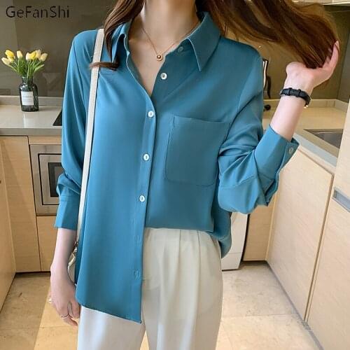 Autumn Winter Turn-Down Collar Simple Chiffon Blouse Shirt Elegant Office Ladies Solid Casual Shirts Chic Blusas Tops