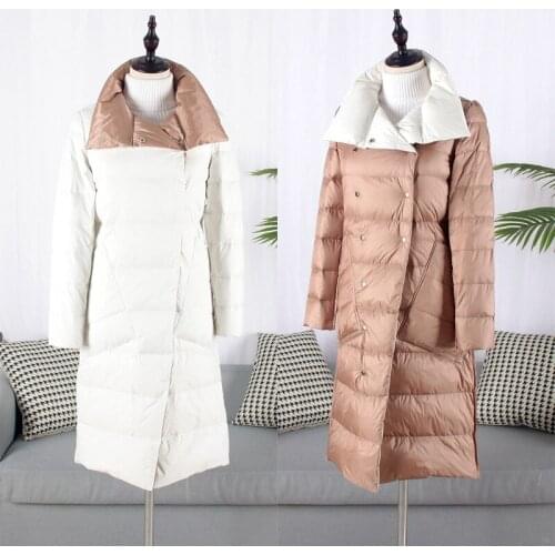 Double Breasted Stand down Long coat women Double-Sided Wearing Down jacket winter Wear both sides Plaid Windproof Outwears M931