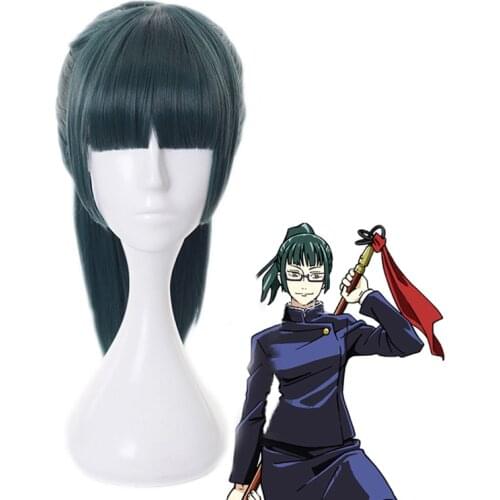 Anime Jujutsu Kaisen Maki Zenin Ponytail Wig Cosplay Green Hair Gradient