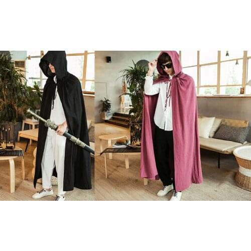 High quality cotton&linen cloak Retro men clothing coat hanfu cloak hooded windbreaker cosplay black paladins kung fu wushu cape