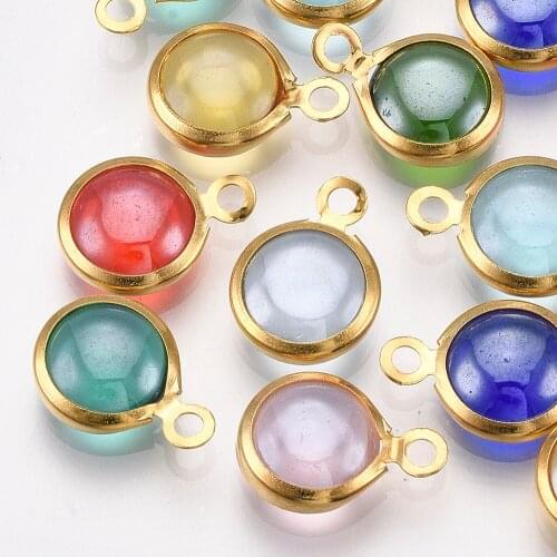 10pcs Handmade Mixed Color Lampwork Charms Golden Flat Round Glass Pendant For DIY Necklace Earring Making Findings