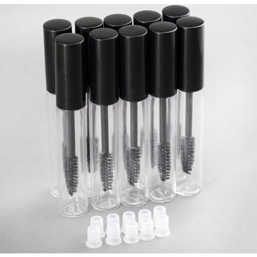 10Pcs 10ml Empty Makeup Bottle Black Cream Brush Vials Eyelash Container Mascara Tube Makeup Organzier Container With Brush Plug