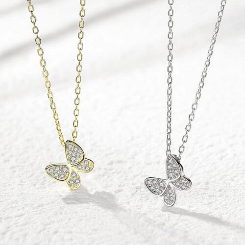Cute Butterfly Pendant Chain Necklace Choker for Rhinestone Butterfly Girl Neklcace Jewelry