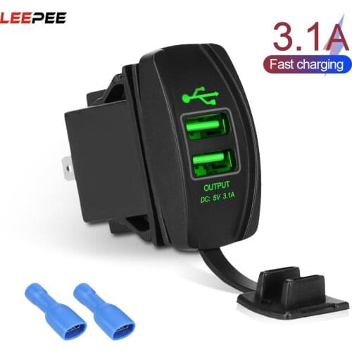 Dual USB Ports Universal Car Charger 5V 3.1A LED for Car RV Camper Caravans Waterproof Auto Adapter Dustproof Phone Charger