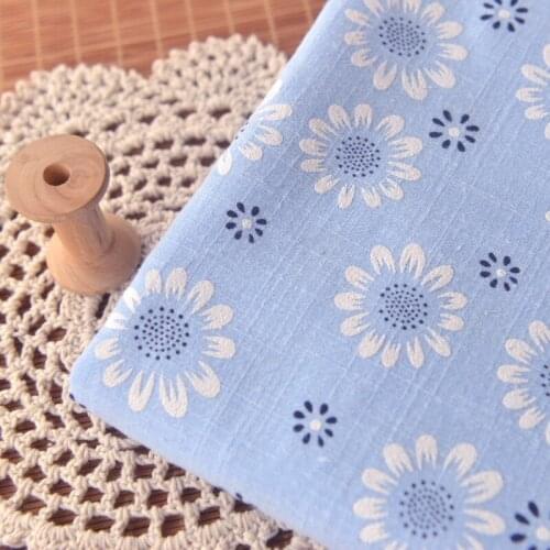 High quality blue bottom white printing tissus Slub cotton and linen fabric Dress, trousers, shirts, blouse material
