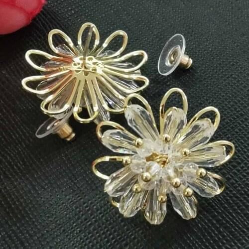 Zerong Ejewlery 3cm diameter crystal flower stud Earrings ladies jewelry accessories party decoration earrings