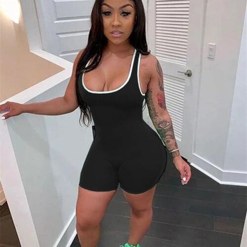 Women Sleeveless Tank Jumpsuit Rompers Playsuit Bodycon Biker Shorts 3 Colors Solid Stretch Jumpsuit Shorts Pants Trousers