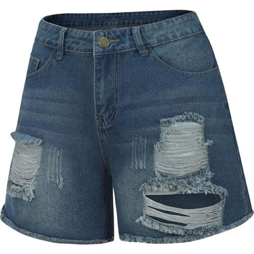 Female Denim Shorts, Adults High Waist Ripped Jeans Close-Fitting Pants for Summer, Blue, M/L/XL/XXL/XXXL