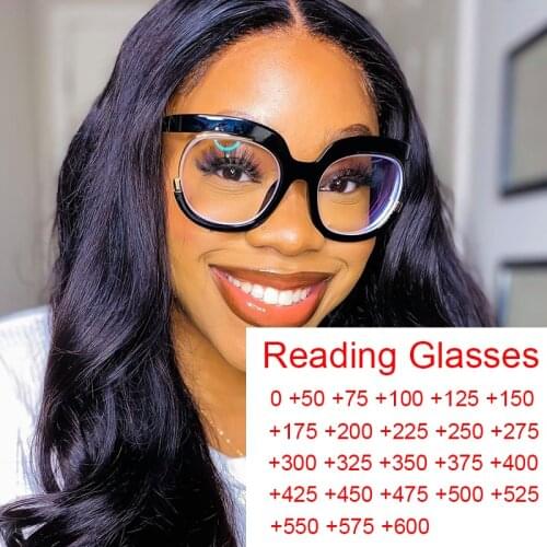 Black Square Oversized Transparent Reading Glasses Women Computer Protection Blue Filter Glasses Vintage Large Hyperopia Eyewear