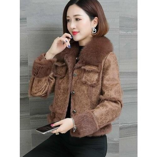 Real Coat Women Winter Jacket Natural Rex Rabbit Coats and Jackets Fox Fur Collar Short Manteau Femme ZKY9621 KJ3656