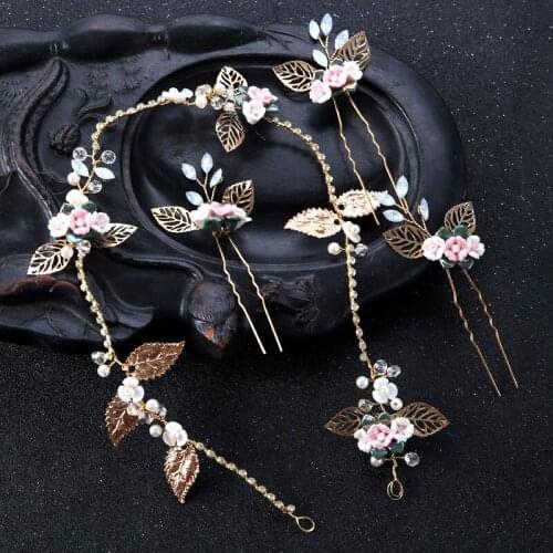 4Pcs Fashion Rose Flower Headband for Wedding Hairwear Vintage Style Imitation Pearl Hairpins Qween Party Hair Accessories