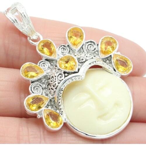 55x22mm 14.9g Aura Honey Quartz Goddess Face Pink Tourmaline Womans Gift Silver Pendant