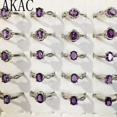 3rings/set AKAC approx5*7mm natural purple amethyst quart white copper adjustable ring for women men send randomly wholesale