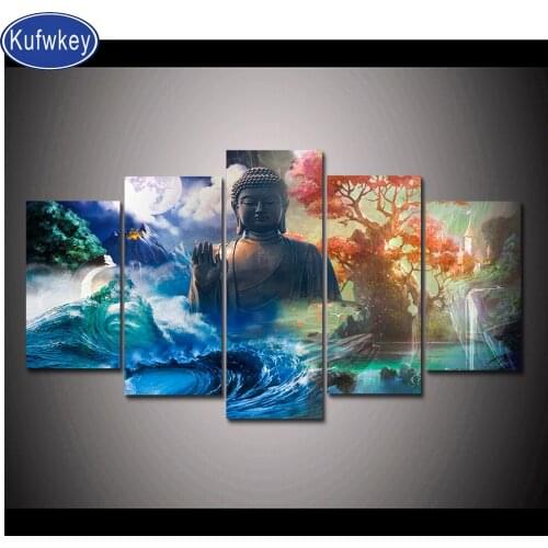 5d diamond painting buddha 5pcs Ocean waves picture diamond mosaic puzzles full square round diamond embroidery icon