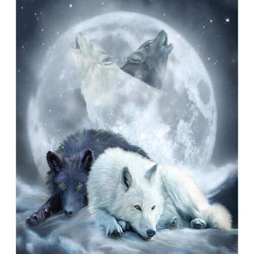 Full Square/Round Drill 5D DIY Diamond Painting "Yin Yang Wolf & Full Moon" Embroidery Cross Stitch Mosaic Rhinestone Decor GJ26