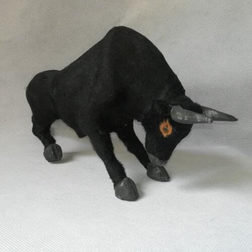 Large 30x16cm real life toy black bull cattle hard model furs fighting bull craft prop, home decoration gift h1362