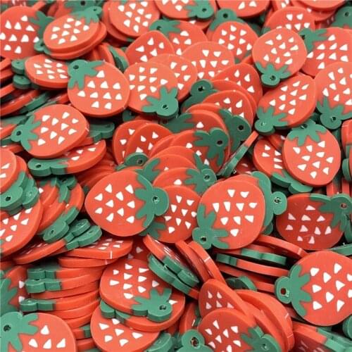 20Pcs/lot 20mm Strawberry Beads Flakes Clay Beads Polymer Spacer Beads For Jewelry Making DIY Bracelet Hairpin #A89-12