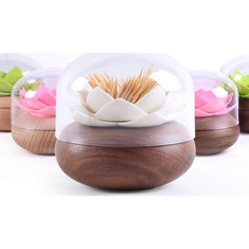 Brief wooden round petal toothpick box Fashion home flower toothpick box