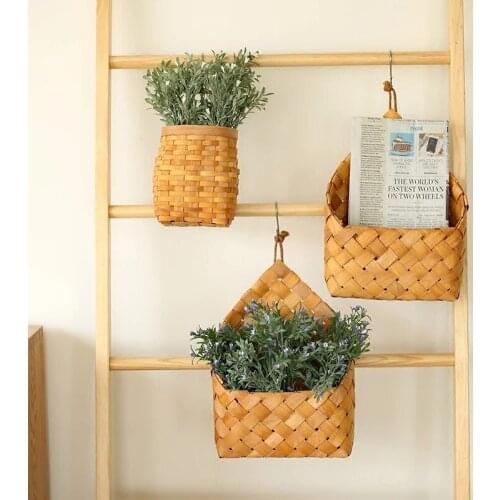 Wooden Storage Basket Woven Hanging Organizers Fruit Vegetable Picnic Sundries Baskets Home Kitchen Wall Decor