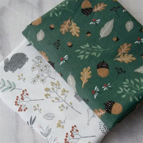 KDF9 Rabbit/Pine Cone Printed Green Cotton Fabric,Childrens Shirts,Dresses,Tablecloths, Curtains, Cushions,Bedding DIY Material