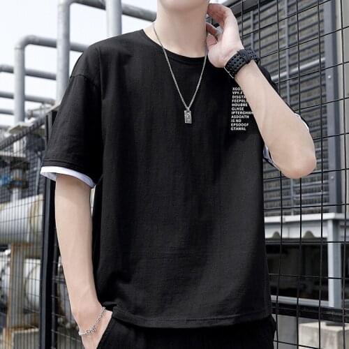 Summer Youth Mens Short-sleeved T-shirt Pure Cotton Thin Round Neck Casual Collarless Loose Solid Color Short-sleeved T-shirt