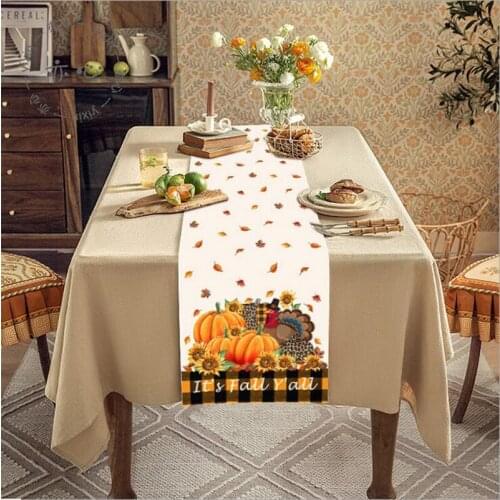 Maple Leaves Pumpkins Buffalo Plaid Truck Table Runner Seasonal Fall Harvest Vintage Kitchen Dining Table Decoration Party Decor