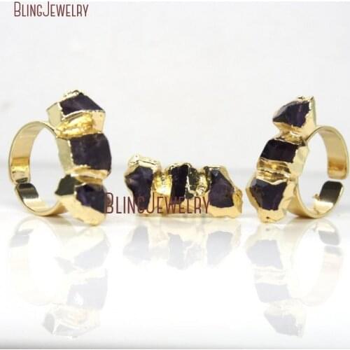 Raw Point Quartz Point Ring Triple Rough Raw Amethysts Gold Filled Adjustable Band Ring RM28238
