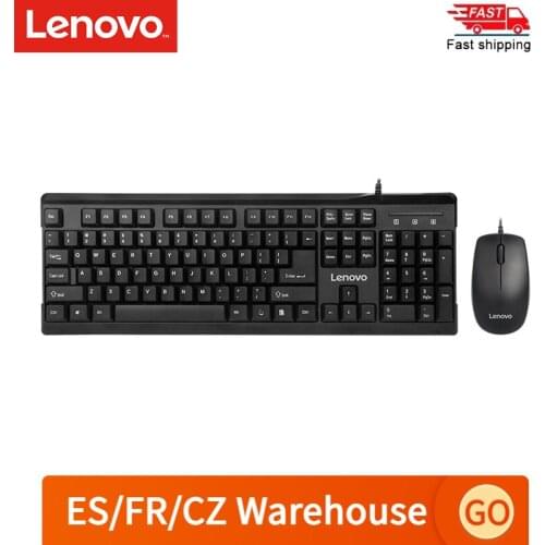 Lenovo MK618 Wired Keyboard Mouse Combo Ergonomic USB Keyboard Set 1000DPI Optical Mouse Desktop Full Size for Computer Desktop