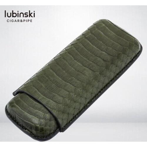 LUBINSKI Genuine Leather Snake Skin Leather Style Cigar Travel Cigar 2/3 Tubes Holder Cigar Humidor Case W/Gift Box For COHIBA