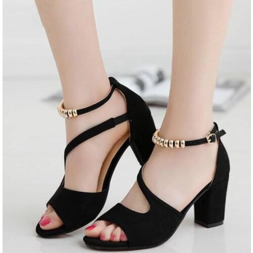 LZJ 2019 fashion sexy fish mouth hollow Roman sandals thick with beaded high heels female summer Sexy female sandals