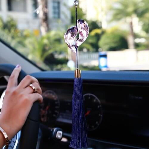 Cute Crystal Dolphin Fashion Pendant Crystal Figurines Car Hanging Decorative Ornament Hanging Dangle Charm Car Styling