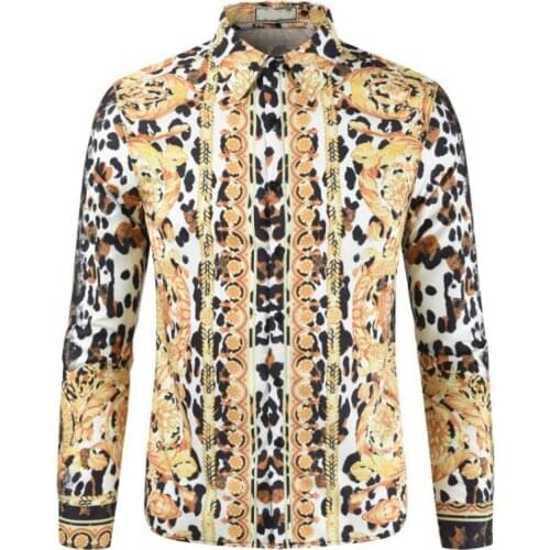 Leopard Print Men Shirt Long Sleeve Streetwear High Quality Luxury Floral Mens Dress Shirts Hip Hop Camisa Social Masculina 3XL