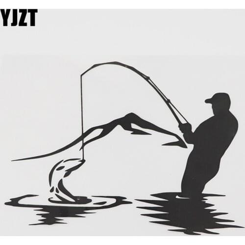 YJZT 16.1CMX11.4CM Lovely Fishing Car Window Decal Vinyl Car Sticker Black/Silver 8A-0934