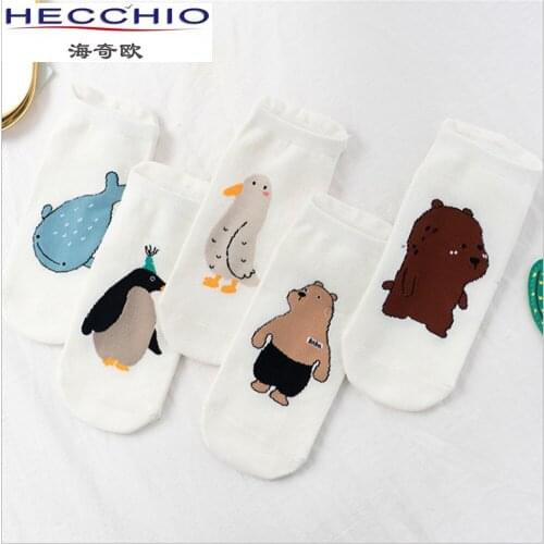 Socks Female Couple Wild Personality Spring and Summer Cartoon Anime Casual Student Shallow Mouth Whale Penguin Bear Short Socks