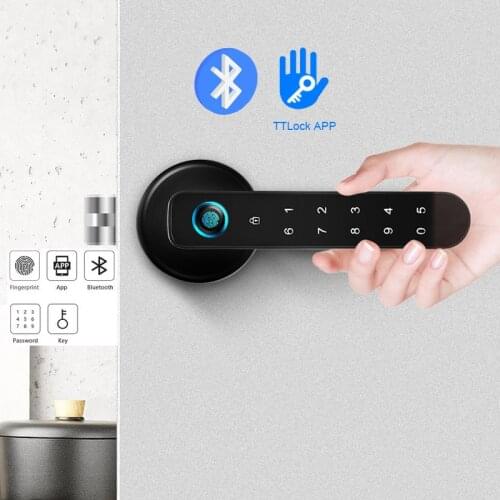 New Biometric Fingerprint Door Lock Password Handle Bluetooth TTlock APP Unlock Keyless Entry Wooden Smart Lock Optional WIFI