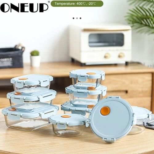 ONEUP New Glass Insulated Lunch Box With Compartments Leakproof Bento Box Microwave Oven Box Kitchen Meal Storage Box