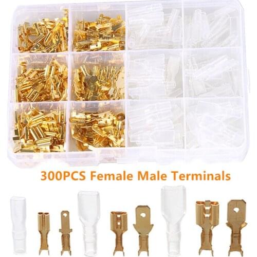 300Pcs Assorted Crimp Spade Terminals 2.8/4.8/6.3mm Female/Male Terminals Electrical Wire Connectors With Insulating Sleeves