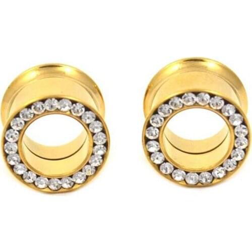 Wholesale CZ Gem Double Flare Screw Fit Ear Gauges Plug Stainless Steel Gold Ear Tunnel Eyelet Body Jewelry 42 Pieces SRP011