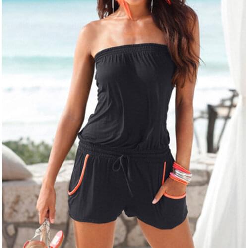 Sexy Strapless Off Shoulder Jumpsuit Bohomian Fashion Loose Rompers Ladies Summer Beach Playsuits Casual Black Red Jumpsuits