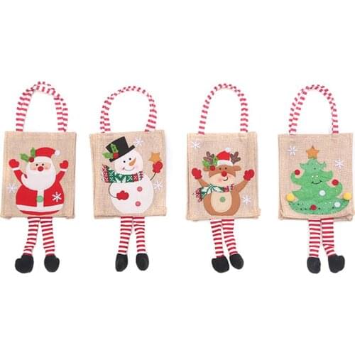 Christmas Gifts Bag Cute Linen Embroidery Candy Gifts Pouch Handbag Xmas Tree Mini Pendants Home Hanging Decoration Kids Gifts