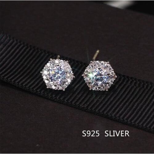 Hip Hop Simple S925 Silver Pin Ear Studs Shiny Zircon Stud Earrings For Man Women Party Fashion Jewelry Gift