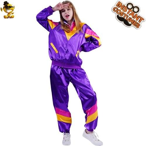 Funny Purple Hippie Costume Carnival Party Fancy Dress Up Role Play 70s 80s Disco Costumes Halloween Holiday Outfits Unisex