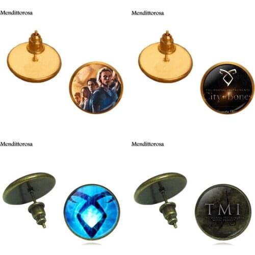Mendittorosa City of Bones Glass Cabochon Maxi Bronze/Silver/Golden Clip Ear Hook Stud Earrings Jewelry For Kids