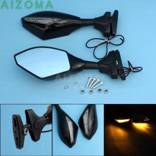 Motorcycle Rear Side View Mirrors w/ Amber Blinker Signal Light for Kawasaki Honda Suzuki Triumph Yamaha GSXR CBR FZR YZF 600 R6