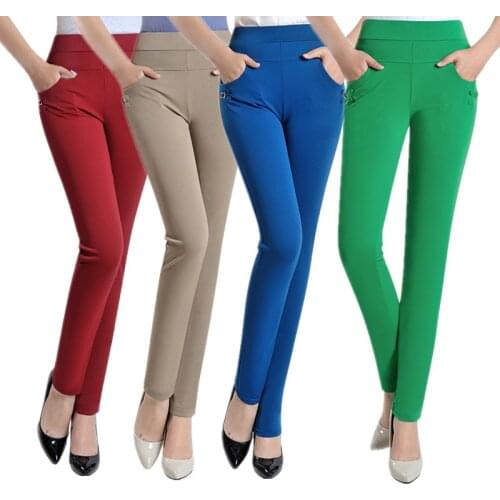 2019 NEW Women Casual OL Office Pencil Pants Spring Summer Candy Color Slim Nine Points Stretch High Waist Pants 8 Color AA902